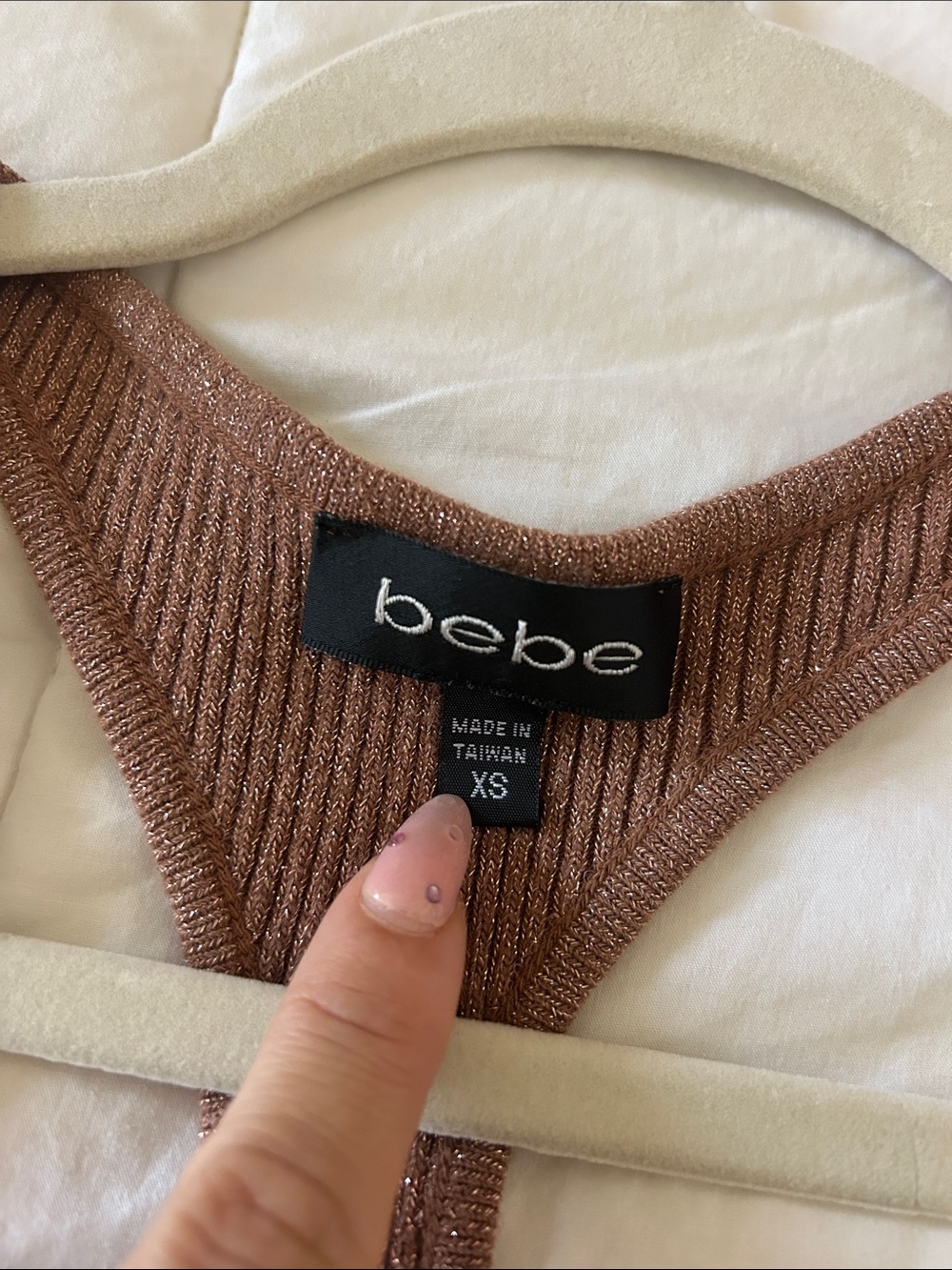 Bebe Metallic Ribbed Racerback Tank - Copper - Picture 2 of 2
